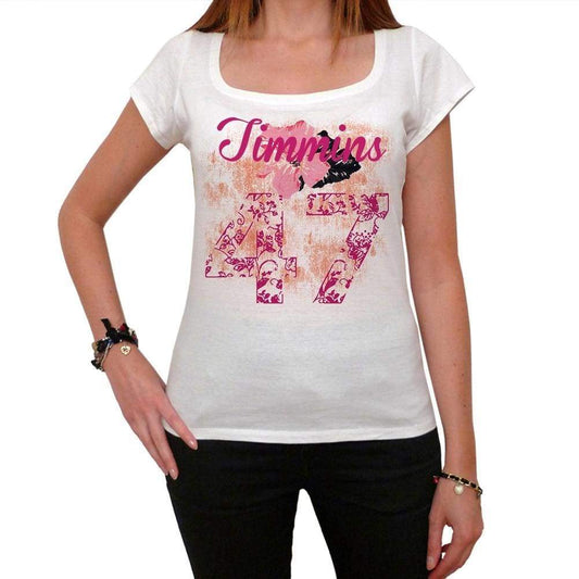47 Timmins City With Number Womens Short Sleeve Round White T-Shirt 00008 - White / Xs - Casual