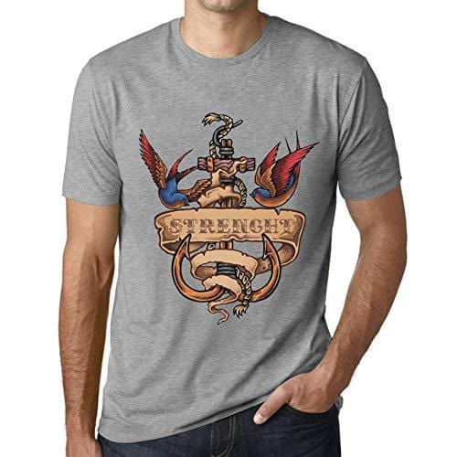 Ultrabasic - Homme T-Shirt Graphique Anchor Tattoo Strenght Gris Chiné