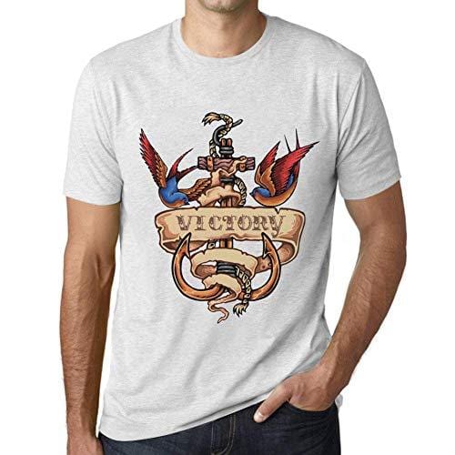 Ultrabasic - Homme T-Shirt Graphique Anchor Tattoo Victory Blanc Chiné