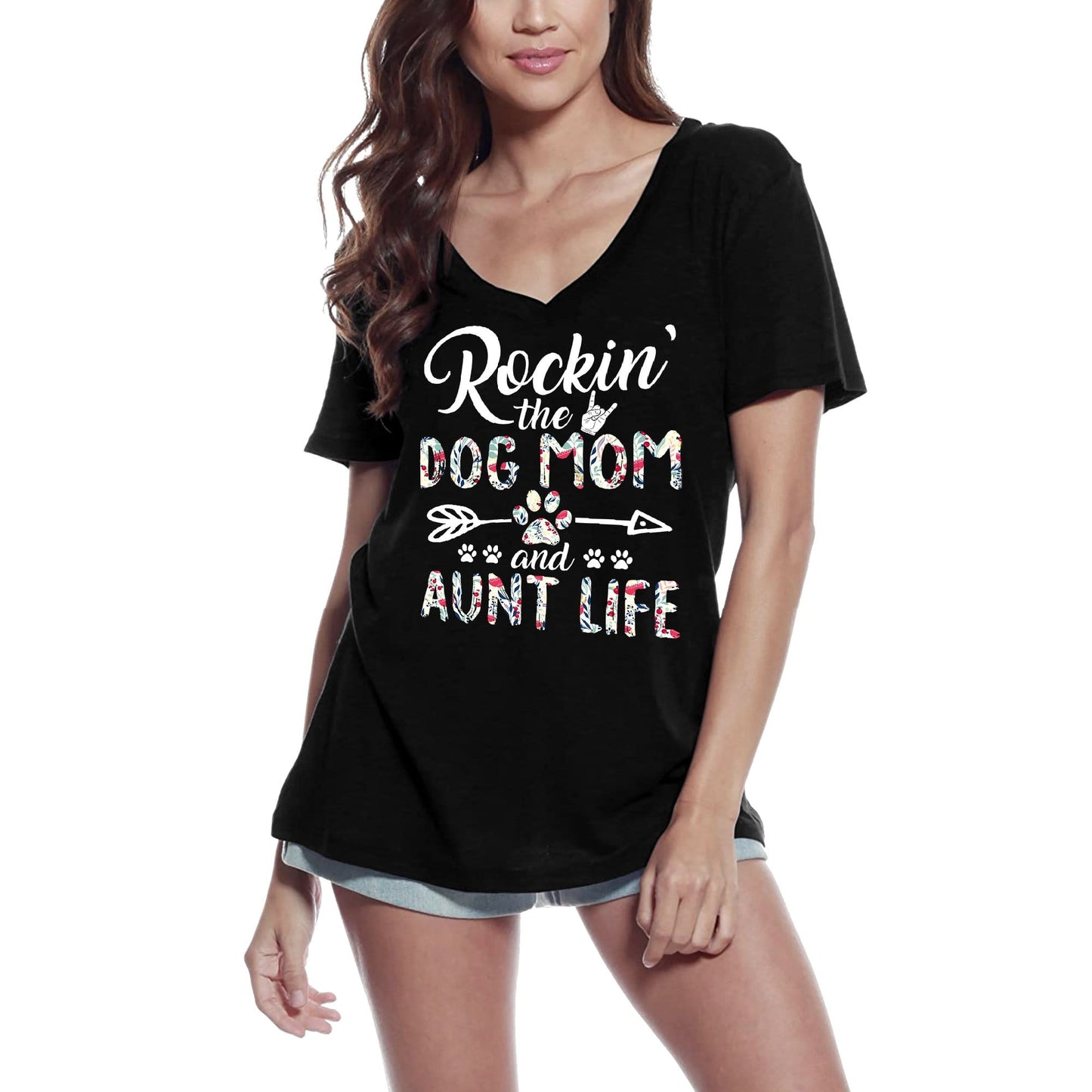 ULTRABASIC Women's Graphic T-Shirt Rockin The Dog Mom and Aunt Life - Dog Paws