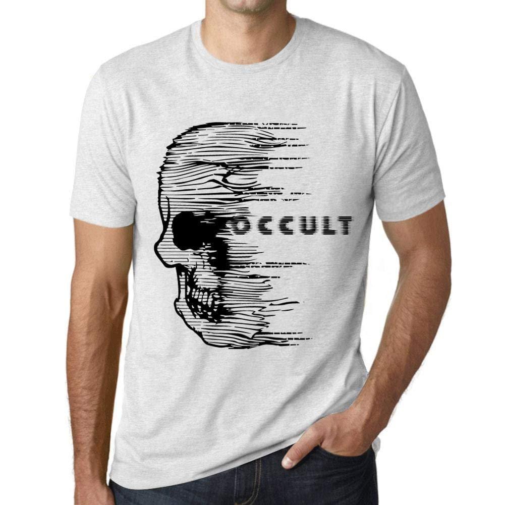 Herren T-Shirt Graphique Imprimé Vintage Tee Anxiety Skull Occult Blanc Chiné