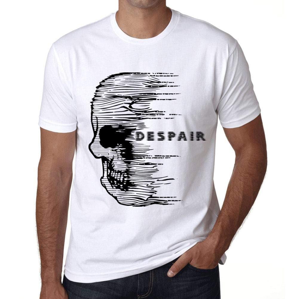 Herren T-Shirt mit grafischem Aufdruck Vintage Tee Anxiety Skull Despair Blanc