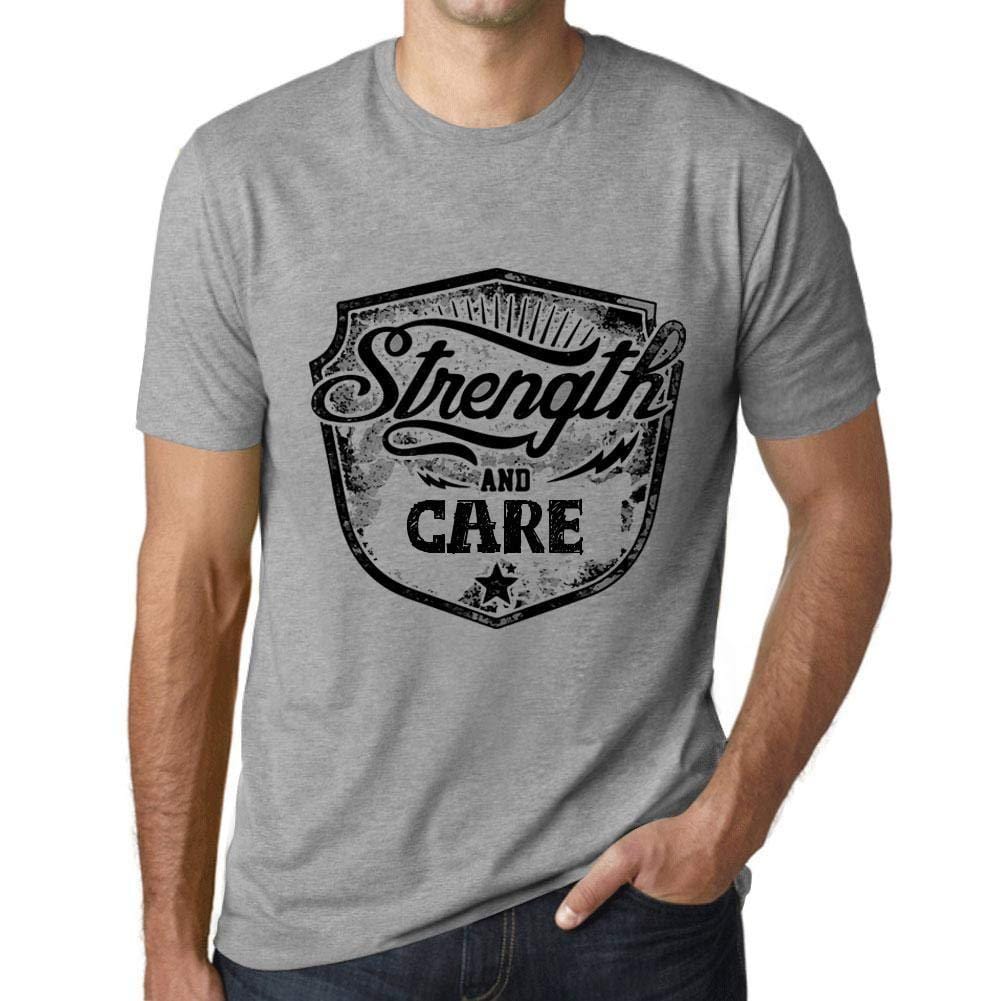 Herren T-Shirt Graphique Imprimé Vintage Tee Strength and Care Gris Chiné