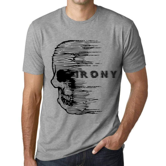 Herren T-Shirt Graphique Imprimé Vintage Tee Anxiety Skull Irony Gris Chiné