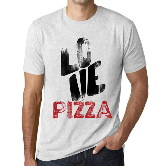 Ultrabasic - Homme T-Shirt Graphique Love Pizza Blanc Chiné