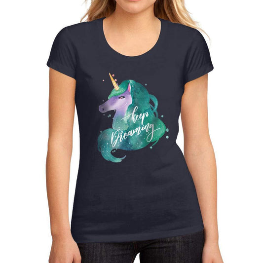 Femme Graphique Tee Shirt Keep Dreaming Licorne French Marine