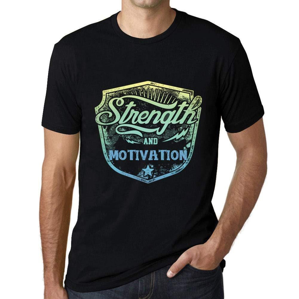 Herren T-Shirt Graphique Imprimé Vintage Tee Strength and Motivation Noir Profond