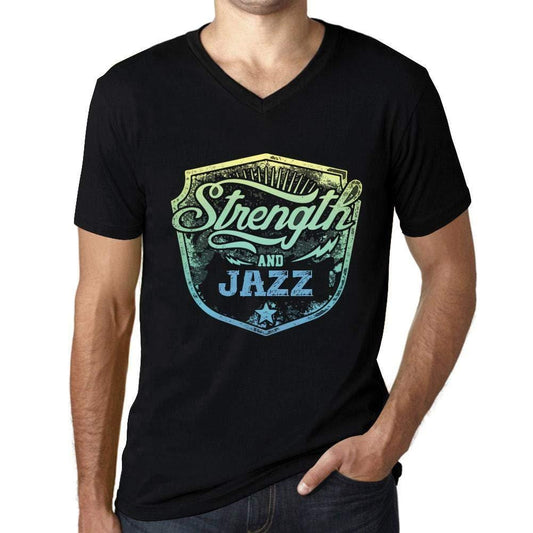 Herren T-Shirt Graphique Imprimé Vintage Col V Tee Strength und Jazz Noir Profond