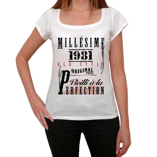 1981, T-Shirt für Damen, manches courtes, cadeaux,anniversaire, weiß