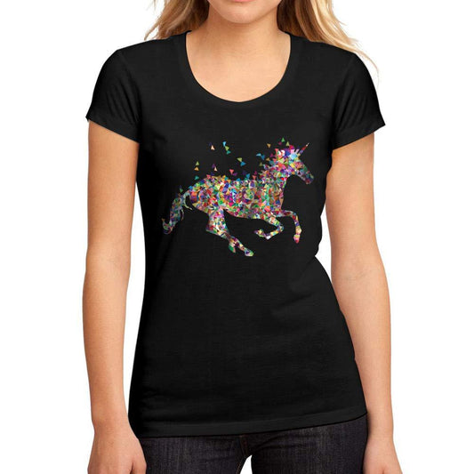 Femme Graphique Tee Shirt Multicolore Licorne Noir Profond