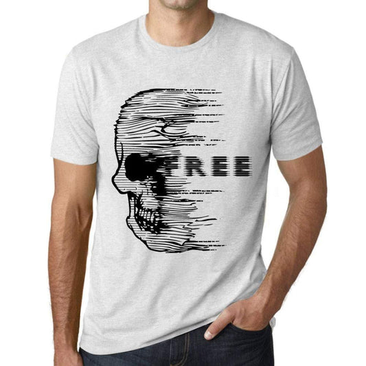 Herren T-Shirt Graphique Imprimé Vintage Tee Anxiety Skull Free Blanc Chiné