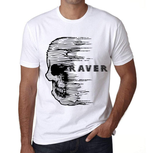 Herren T-Shirt mit grafischem Aufdruck Vintage Tee Anxiety Skull Raver Blanc