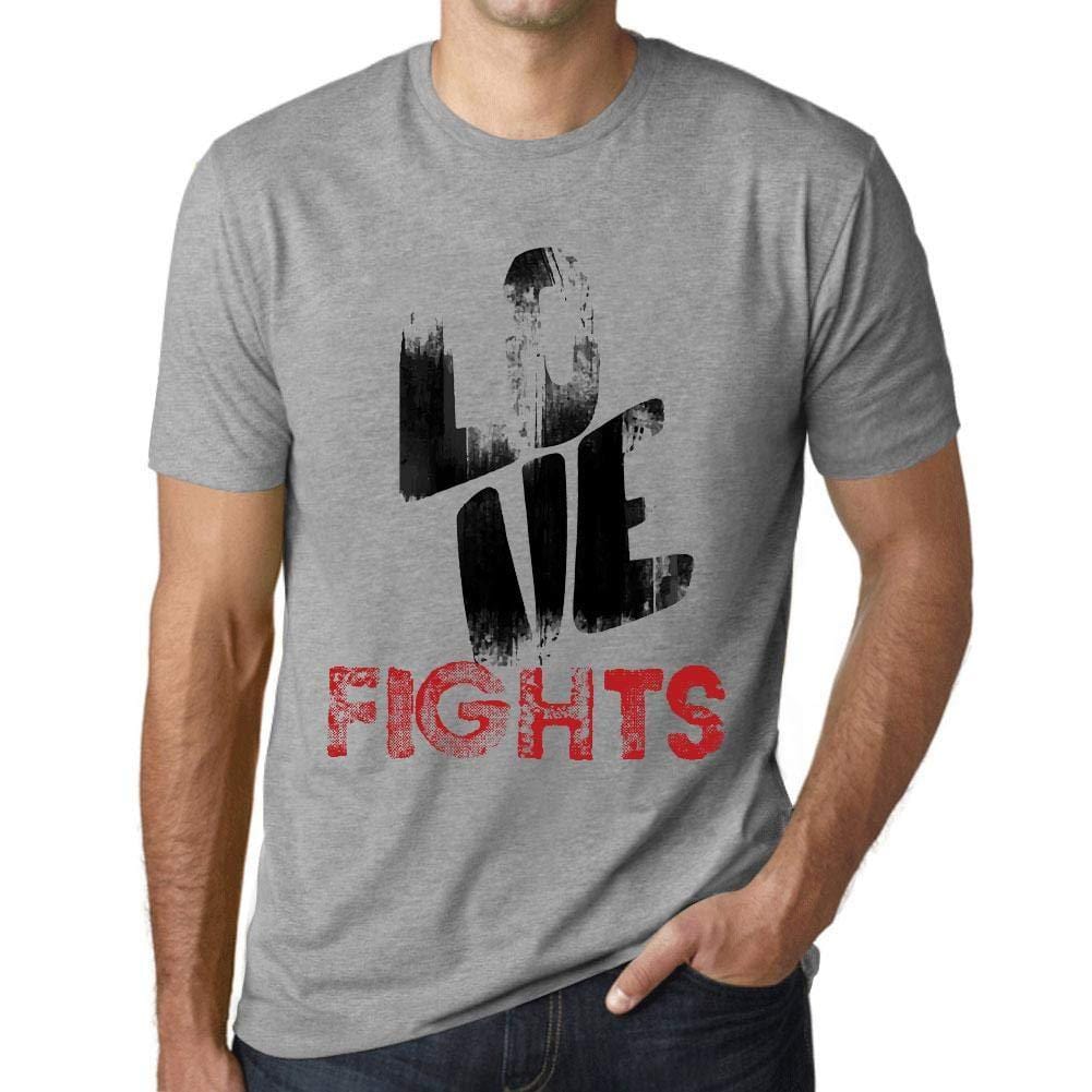 Ultrabasic - Homme T-Shirt Graphique Love Fights Gris Chiné