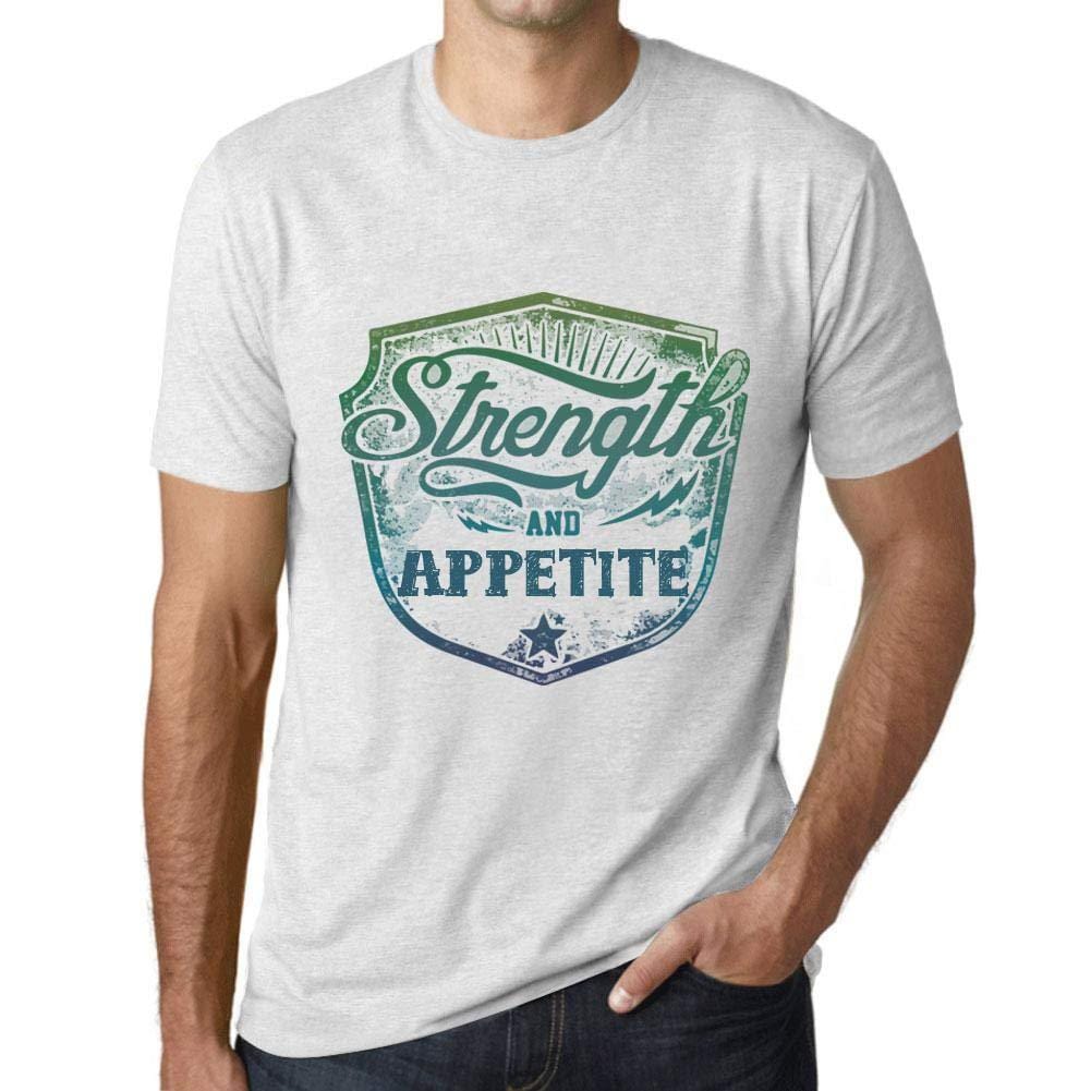 Herren T-Shirt Graphique Imprimé Vintage Tee Strength and Appetite Blanc Chiné