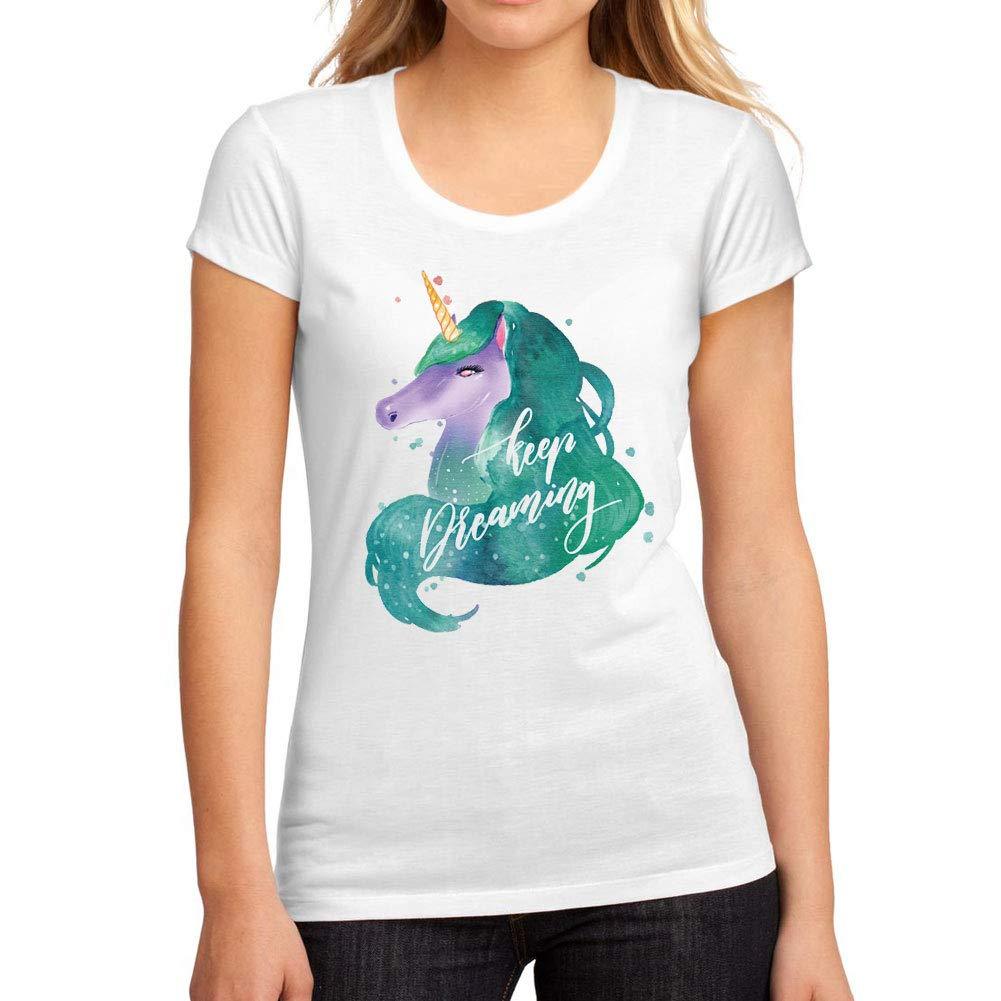 Femme Graphique Tee Shirt Keep Dreaming Unicorn Blanc