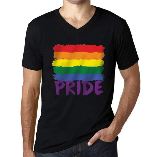 Homme Graphique Col V Tee Shirt LGBT Pride Noir Profond