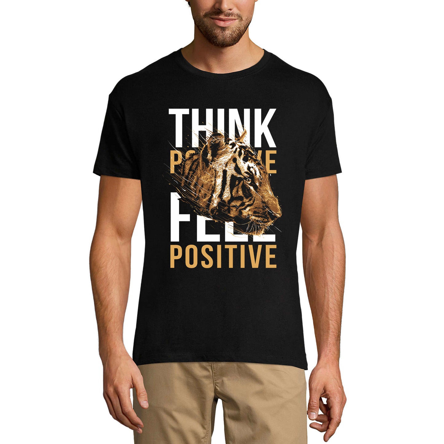 ULTRABASIC Herren-Grafik-T-Shirt „Think Positive Feel Positive“ – T-Shirt mit Tiger-Zitat