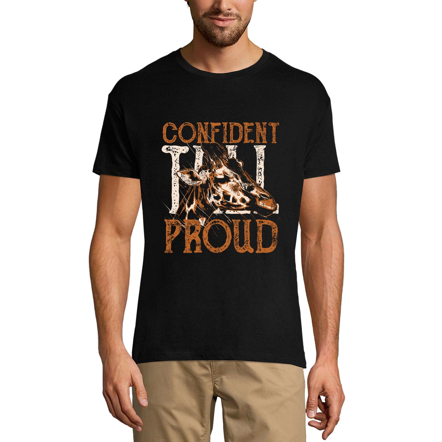 ULTRABASIC Herren-Grafik-T-Shirt „Confident Proud“ – großes Giraffen-Shirt für Männer
