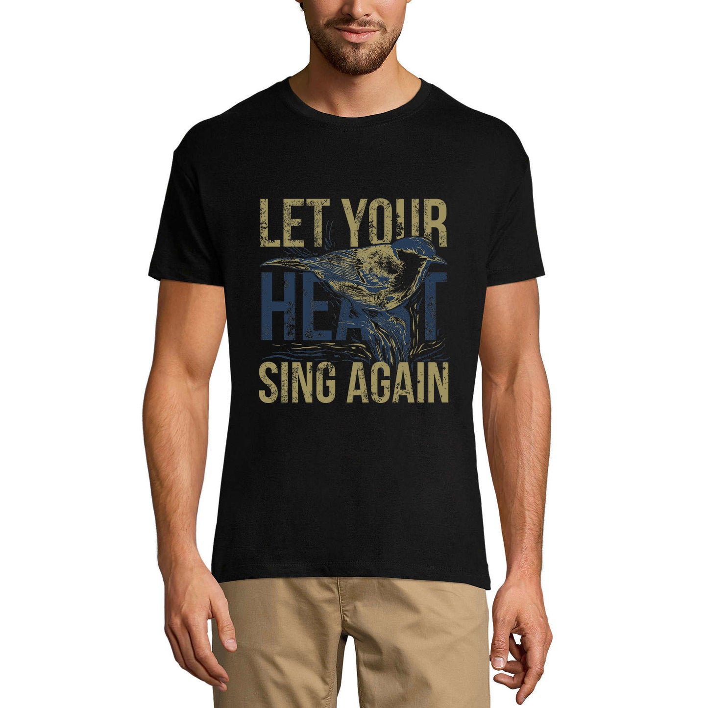 ULTRABASIC Herren-Grafik-T-Shirt „Let Your Heart Sing Again“ – Tiervogel