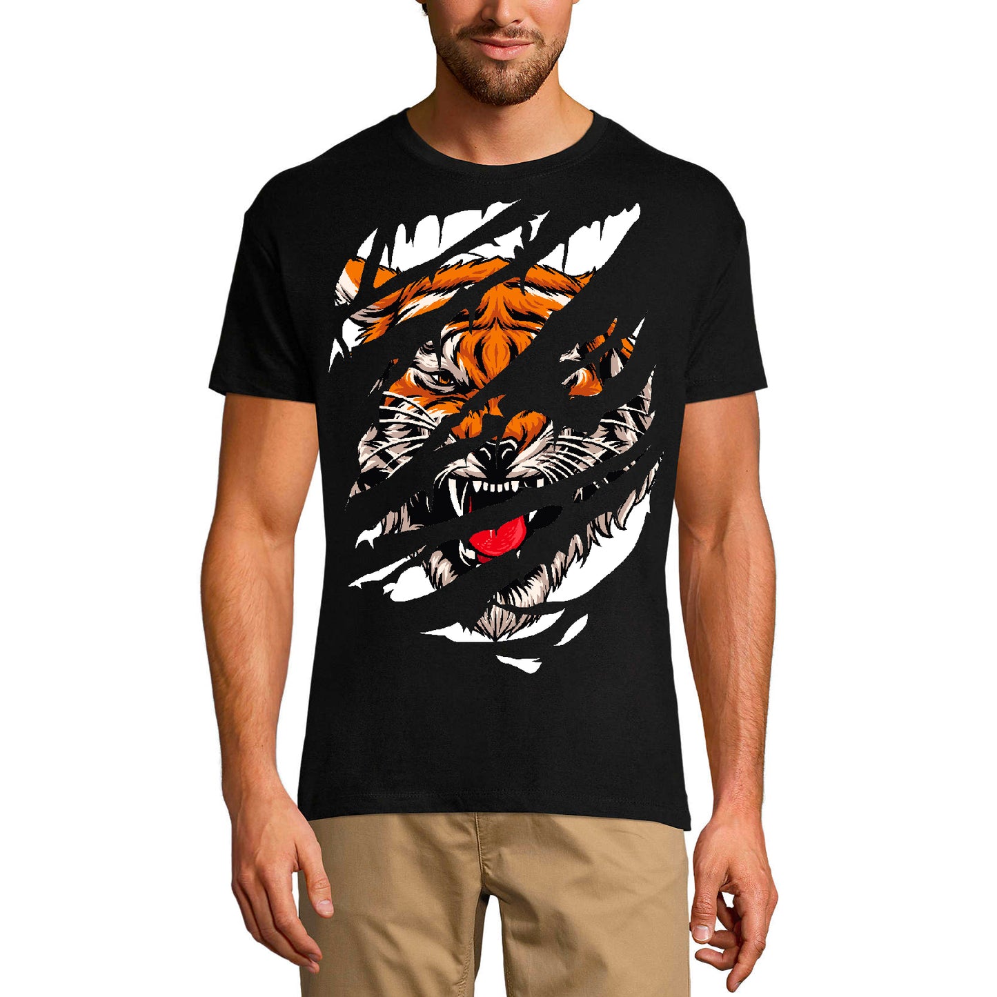 ULTRABASIC Herren Torn T-Shirt Angry Tiger Face – Kurzarmshirt für Männer