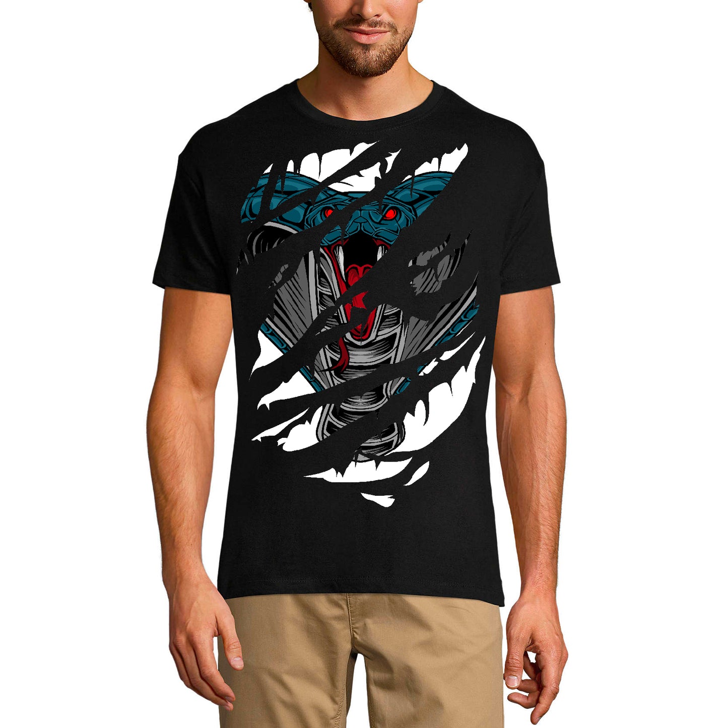 ULTRABASIC Herren Torn T-Shirt Snake Cobra – Gruseliges Kurzarmshirt für Männer