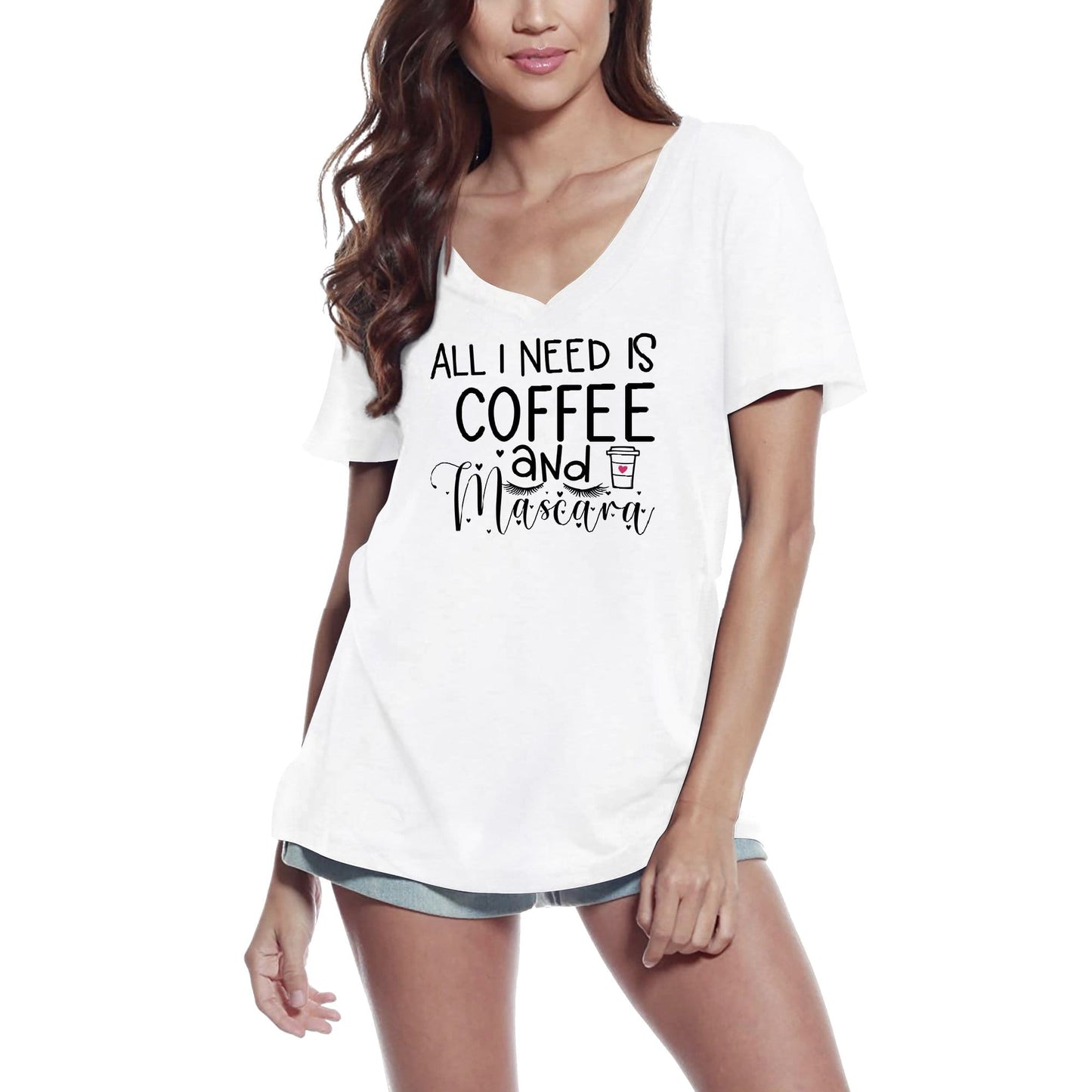 ULTRABASIC Women's Novelty T-Shirt All I Need Is Coffee And Mascara - Make Up Funny Tee Shirt