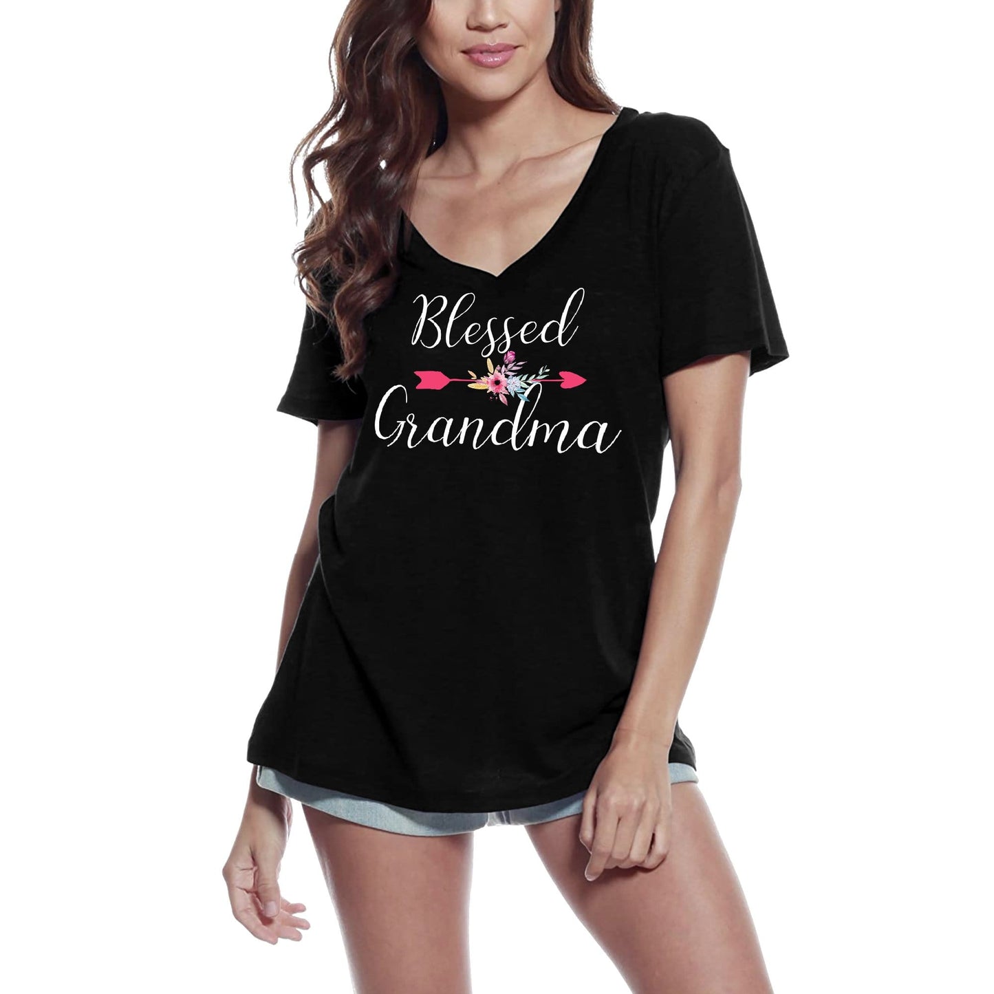 ULTRABASIC T-Shirt Col V Femme Blessed Grandma - Granny Nana Tee Shirt