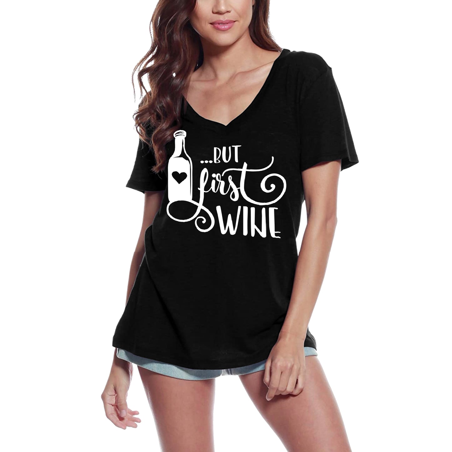 ULTRABASIC Women's T-Shirt But First Wine - Short Sleeve Tee Shirt Tops