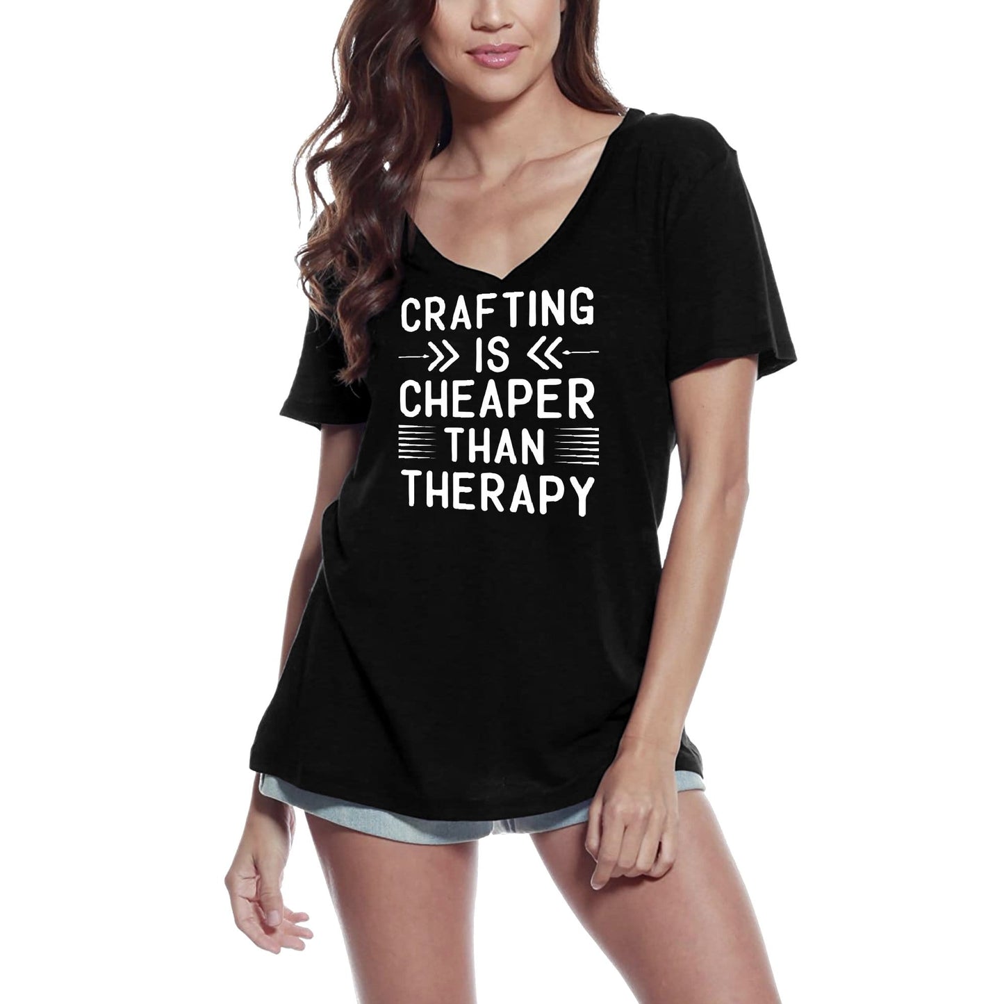 ULTRABASIC Women's T-Shirt Crafting is Cheaper Than Therapy - Short Sleeve Tee Shirt Tops