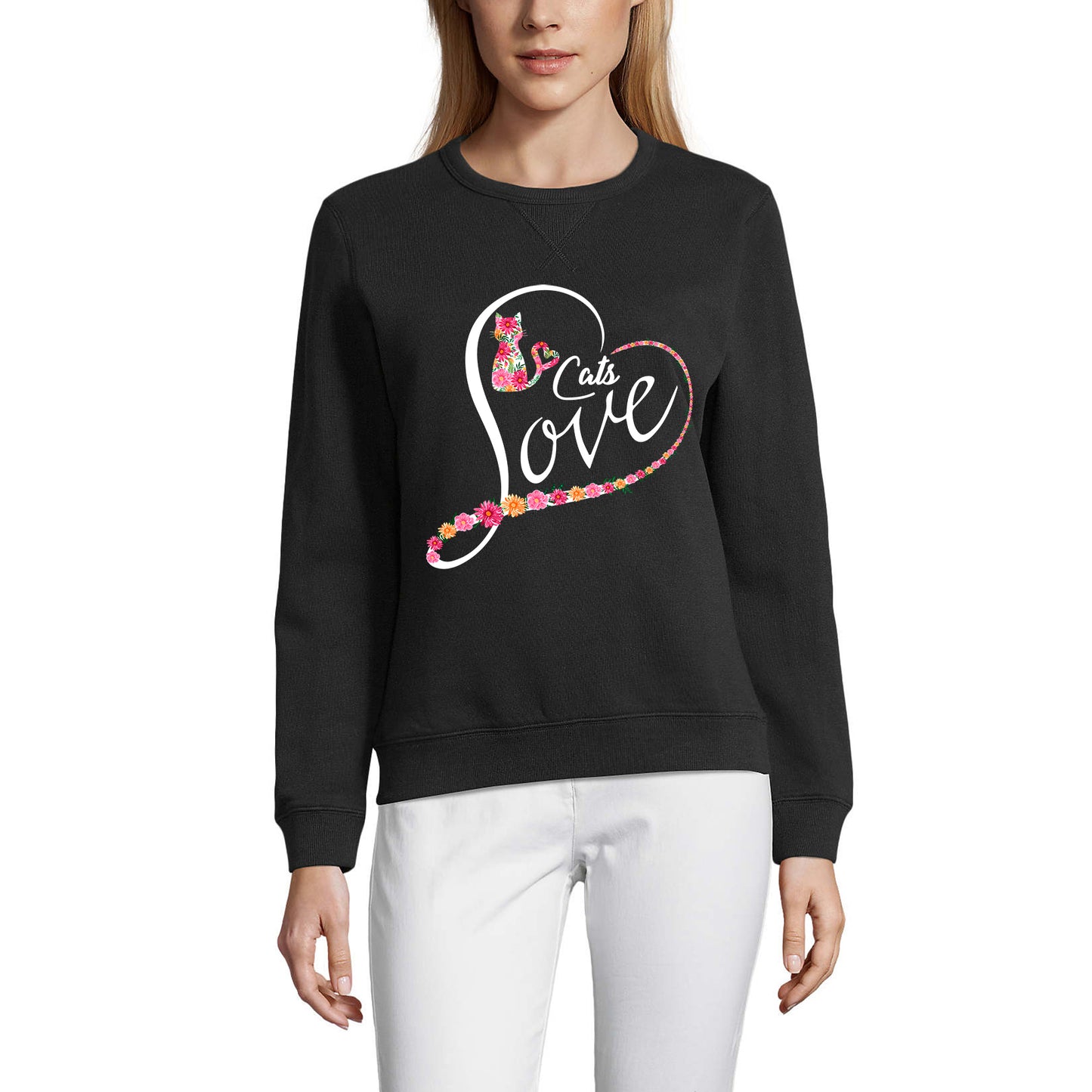 ULTRABASIC Women's Sweatshirt Funny Cats Love - Cute Kitty Cat Lover Sweater for Ladies