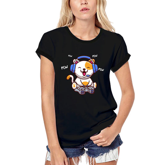 ULTRABASIC Damen Bio-Gaming-T-Shirt Pew Pew Cat Gamer – lustiges Humor-Witz-T-Shirt