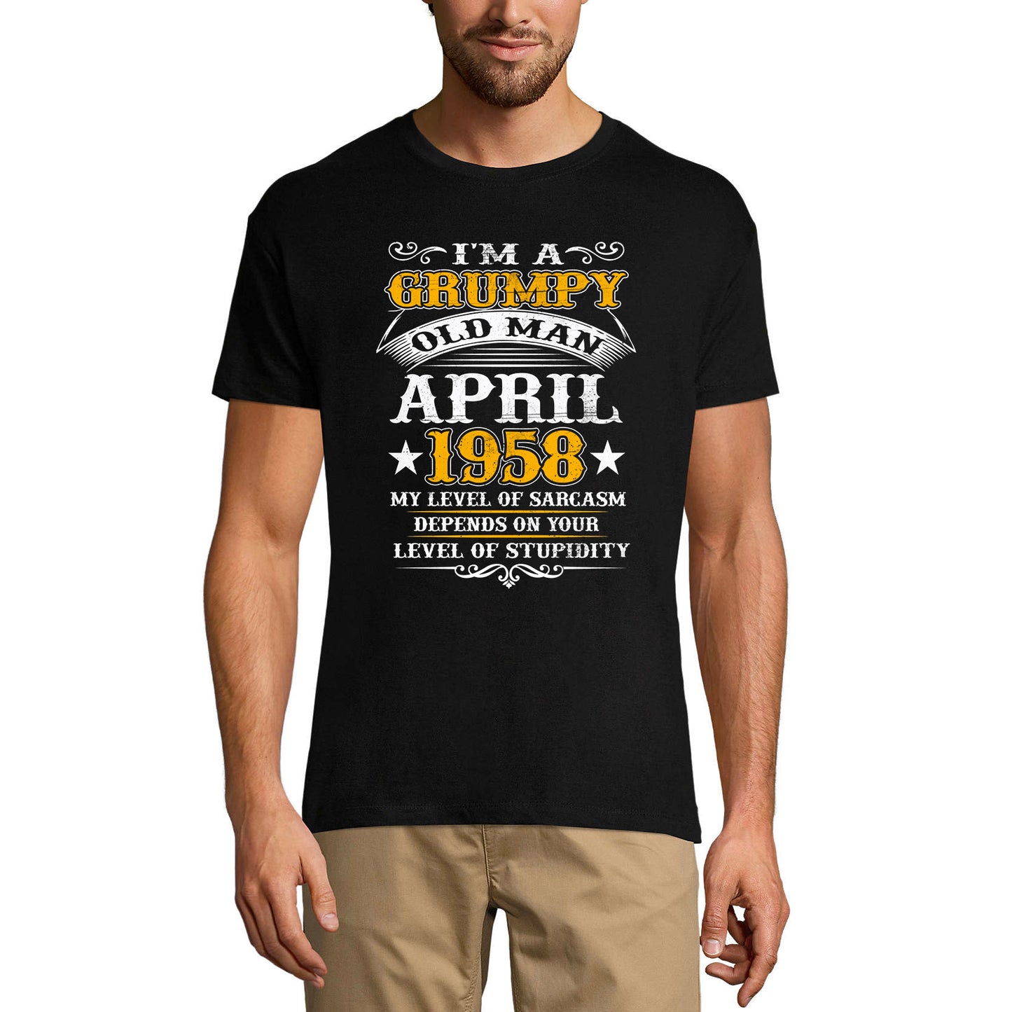 ULTRABASIC Men's T-Shirt I'm a Grumpy Old Man April 1958 - Level of Sarcasm 62nd Birthday Gift Tee Shirt