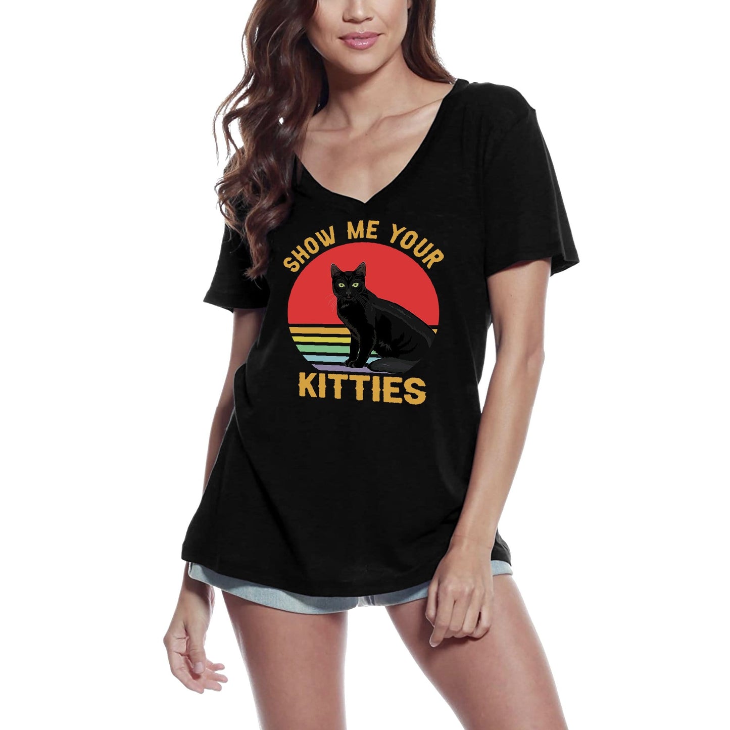 T-Shirt Femme ULTRABASIC Montre-moi tes chatons - Retro Cat Sunset
