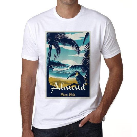 Almond Pura Vida Beach Name White Mens Short Sleeve Round Neck T-Shirt 00292 - White / S - Casual