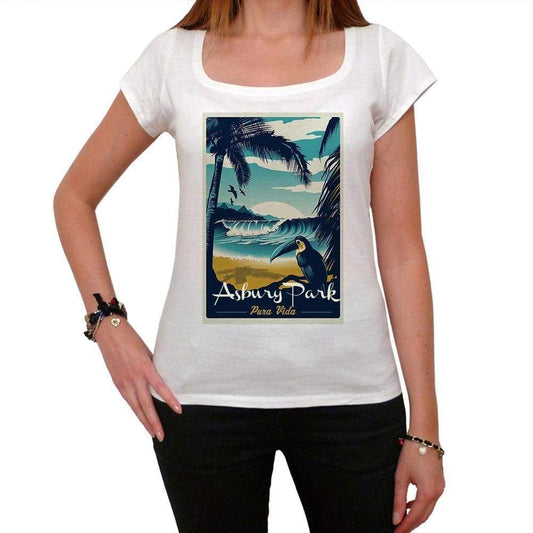 Asbury Park Pura Vida Beach Name White Womens Short Sleeve Round Neck T-Shirt 00297 - White / Xs - Casual