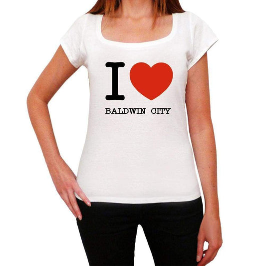 Baldwin City I Love Citys White Womens Short Sleeve Round Neck T-Shirt 00012 - White / Xs - Casual