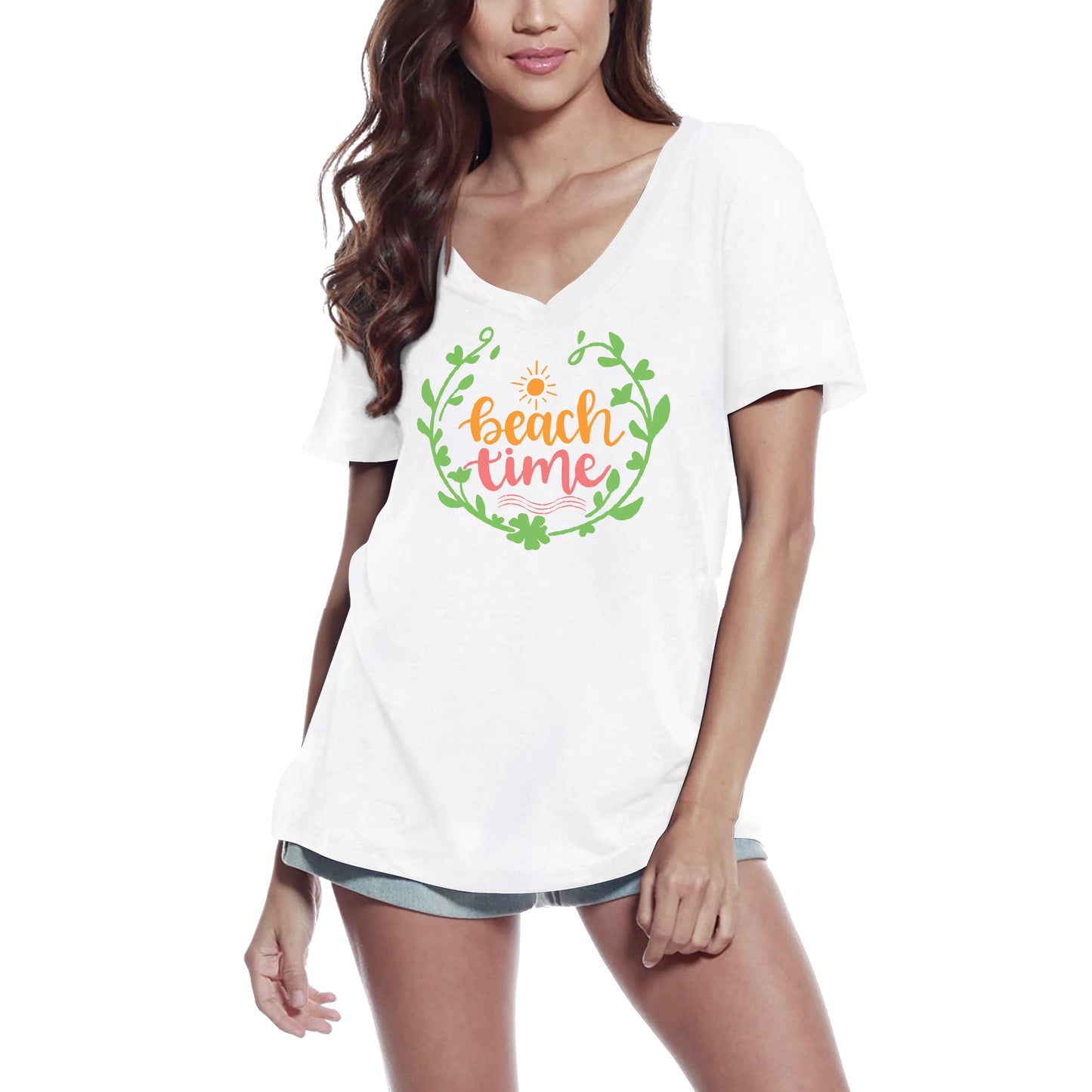 ULTRABASIC Damen-T-Shirt mit V-Ausschnitt Beach Time – Kurzarm-T-Shirt-Oberteile