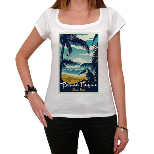 Besant Nagar Pura Vida Beach Name White Womens Short Sleeve Round Neck T-Shirt 00297 - White / Xs - Casual