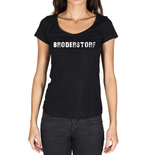 Broderstorf German Cities Black Womens Short Sleeve Round Neck T-Shirt 00002 - Casual
