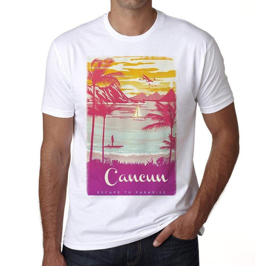 Cancun Escape To Paradise White Mens Short Sleeve Round Neck T-Shirt 00281 - White / S - Casual