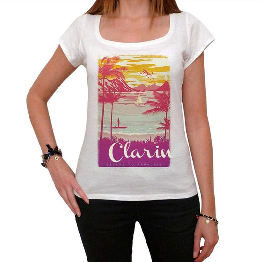 Clarin Escape To Paradise Womens Short Sleeve Round Neck T-Shirt 00280 - White / Xs - Casual