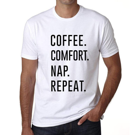 Coffee Comfort Nap Repeat Mens Short Sleeve Round Neck T-Shirt 00058 - White / S - Casual