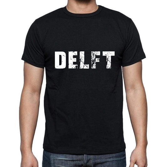Delft Mens Short Sleeve Round Neck T-Shirt 5 Letters Black Word 00006 - Casual