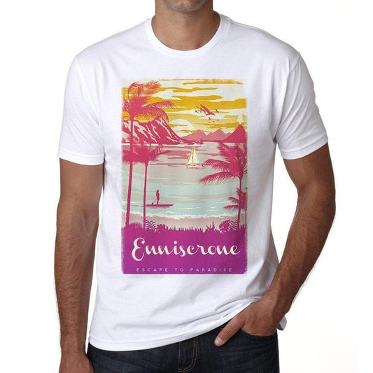 Enniscrone Escape To Paradise White Mens Short Sleeve Round Neck T-Shirt 00281 - White / S - Casual