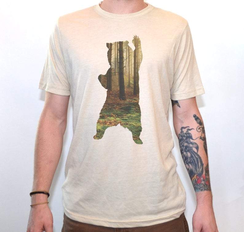 Graphic Men's T Shirt Bear In The Forest Printed Casual Tee Gift