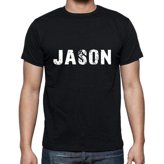 Jason Mens Short Sleeve Round Neck T-Shirt 5 Letters Black Word 00006 - Casual