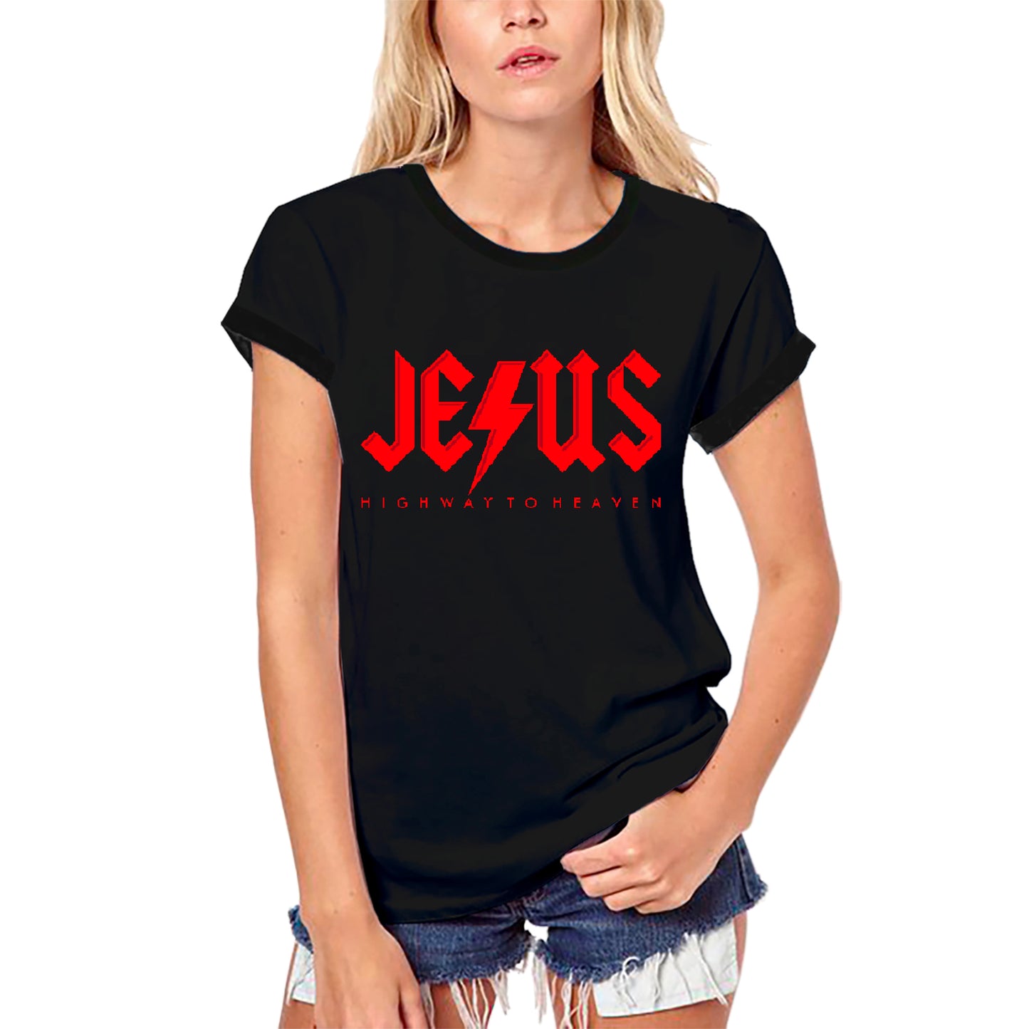 T-shirt biologique ULTRABASIC pour femmes Jesus Highway to Heaven - Chemise religieuse