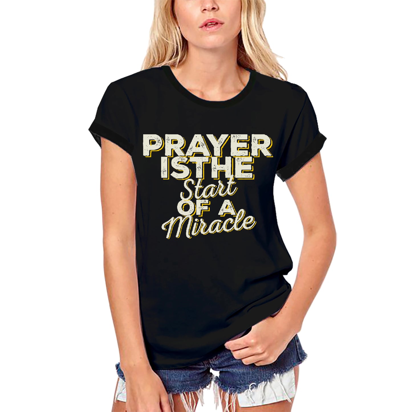 T-shirt biologique ULTRABASIC pour femmes La prière est le début de la chemise miracle