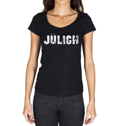 Jülich German Cities Black Womens Short Sleeve Round Neck T-Shirt 00002 - Casual