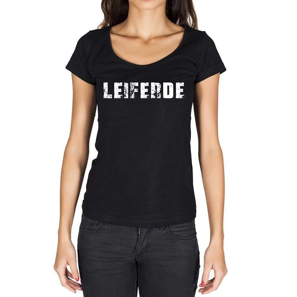 Leiferde German Cities Black Womens Short Sleeve Round Neck T-Shirt 00002 - Casual